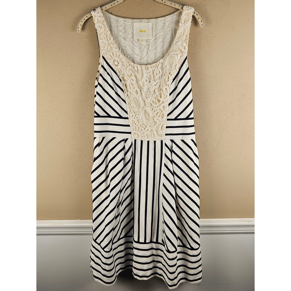 Maeve Anthropologie Womens White Black Chessia Striped Shift Dress 12